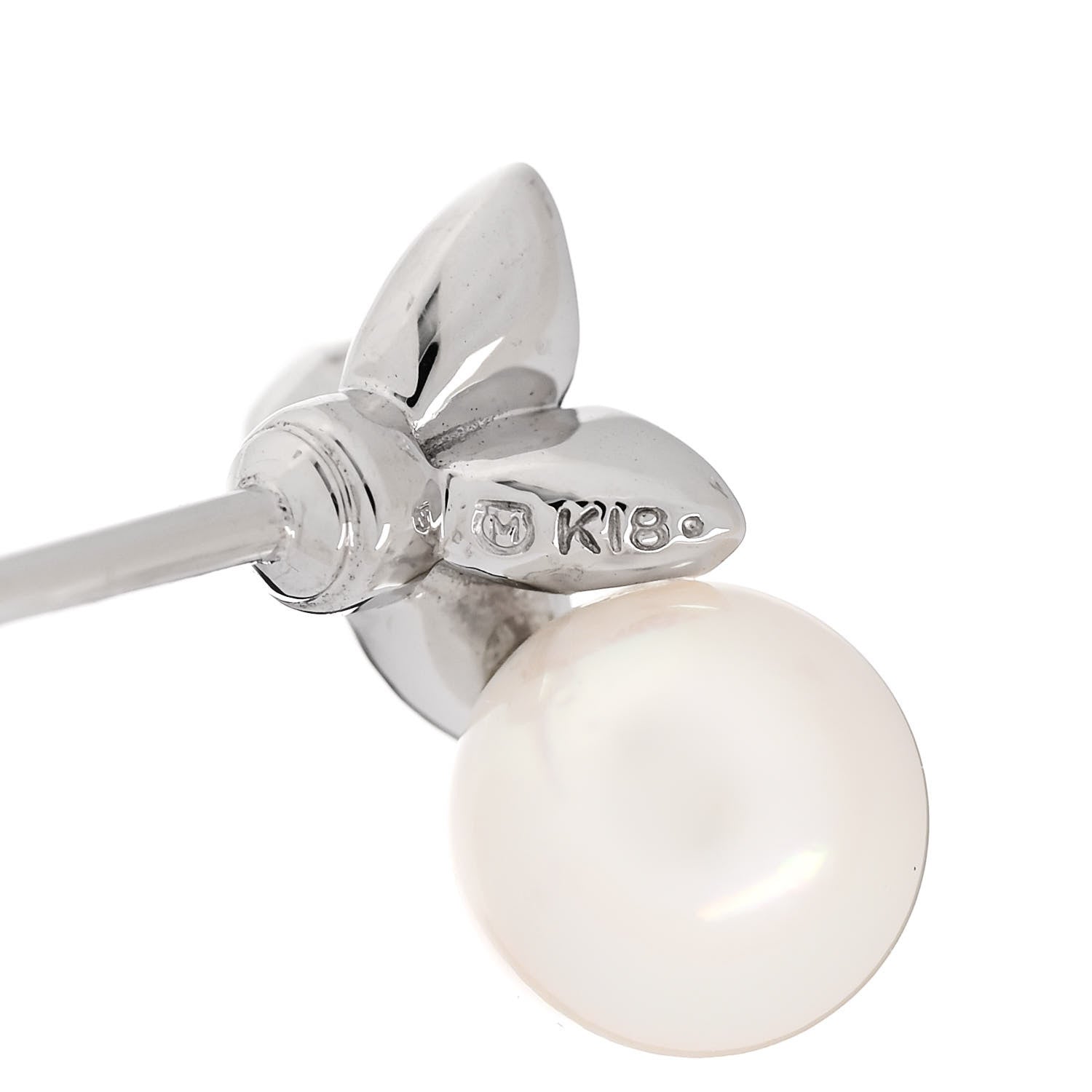 Mikimoto 18K White Gold Diamond Pearl 5.5mm Floral Stud Earrings 4 of 4