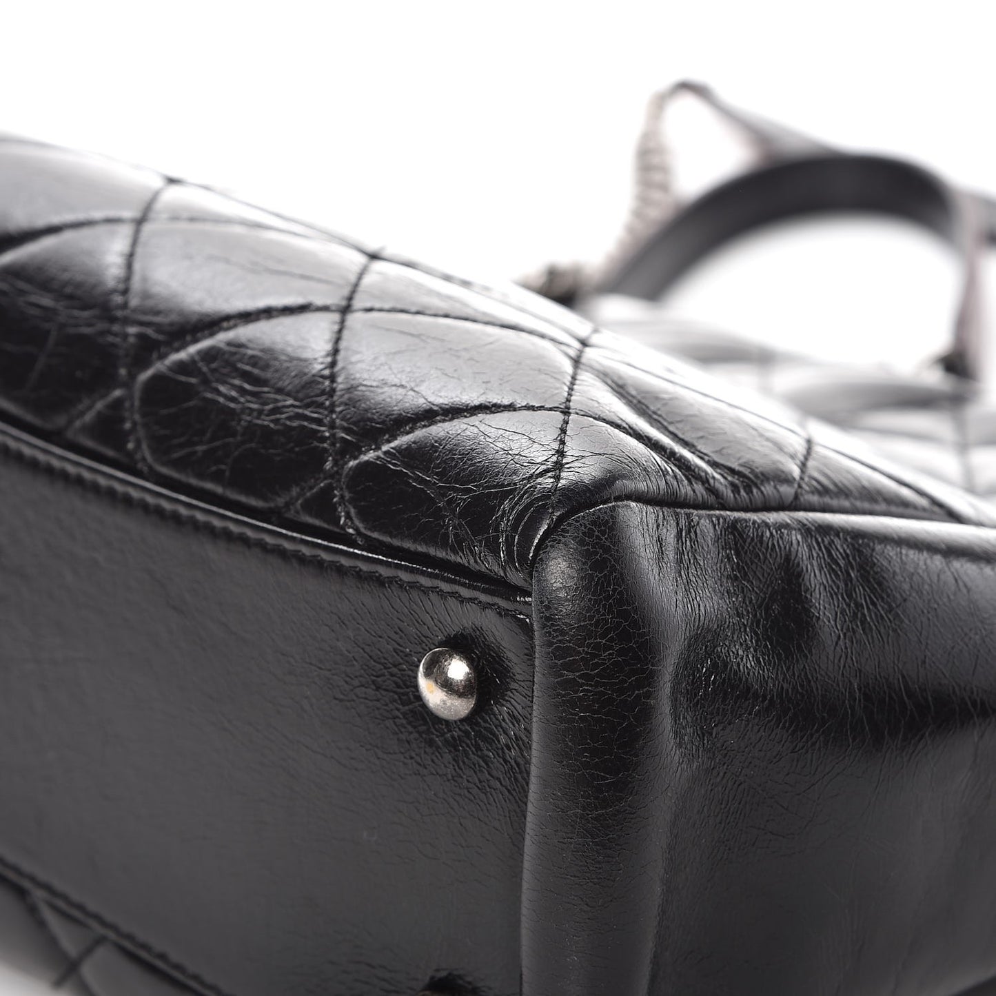 Glazed Calfskin Quilted Small Duo Color Tote Black