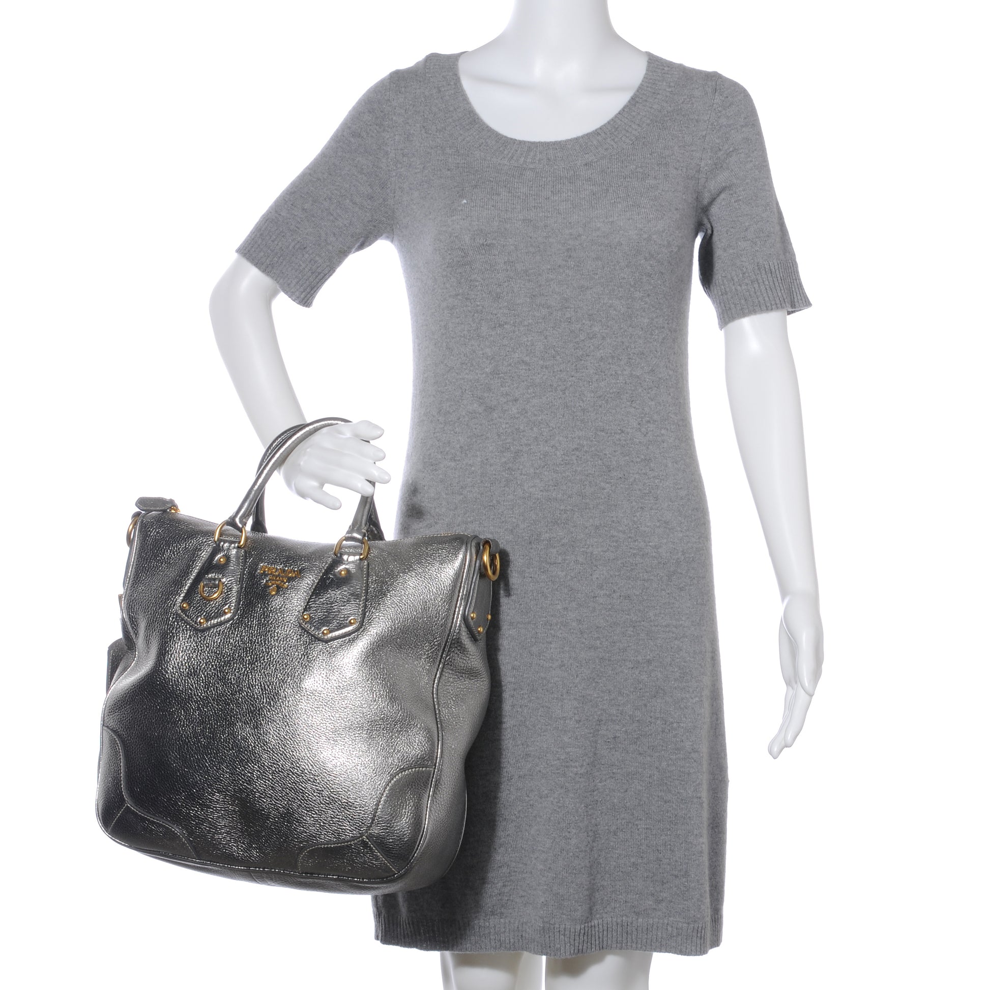 Prada Vitello Daino Shoulder Bag Acciaio 4 of 11