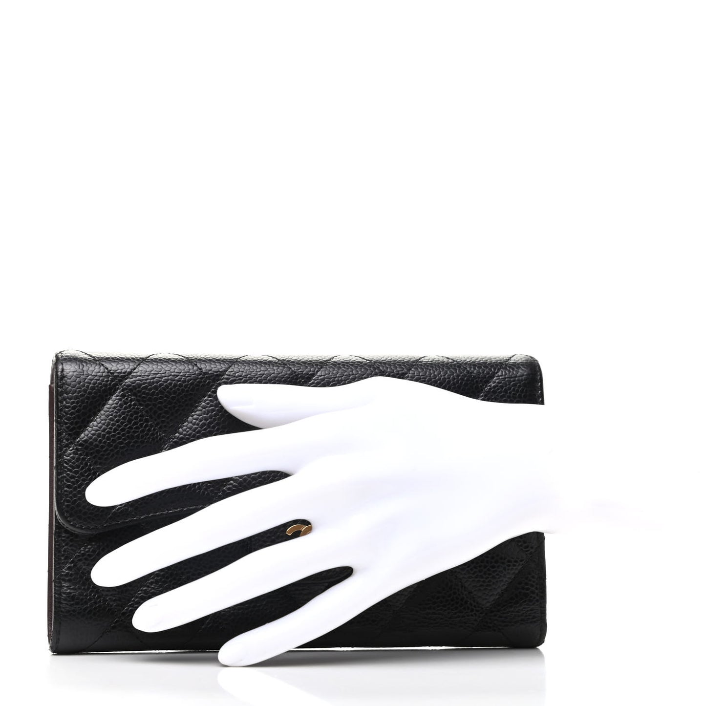 Caviar Quilted Long Flap Wallet Black