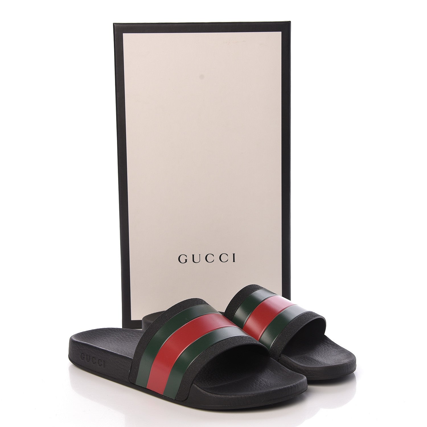 Gucci Rubber Web Mens Pool Slide Sandals 9 Black Green Red 9 of 9
