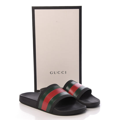 Gucci Rubber Web Mens Pool Slide Sandals 9 Black Green Red 9 of 9
