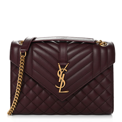Saint Laurent Lambskin Mixed Matelasse Triquilt Medium Monogram Satchel Burgundy 1 of 11