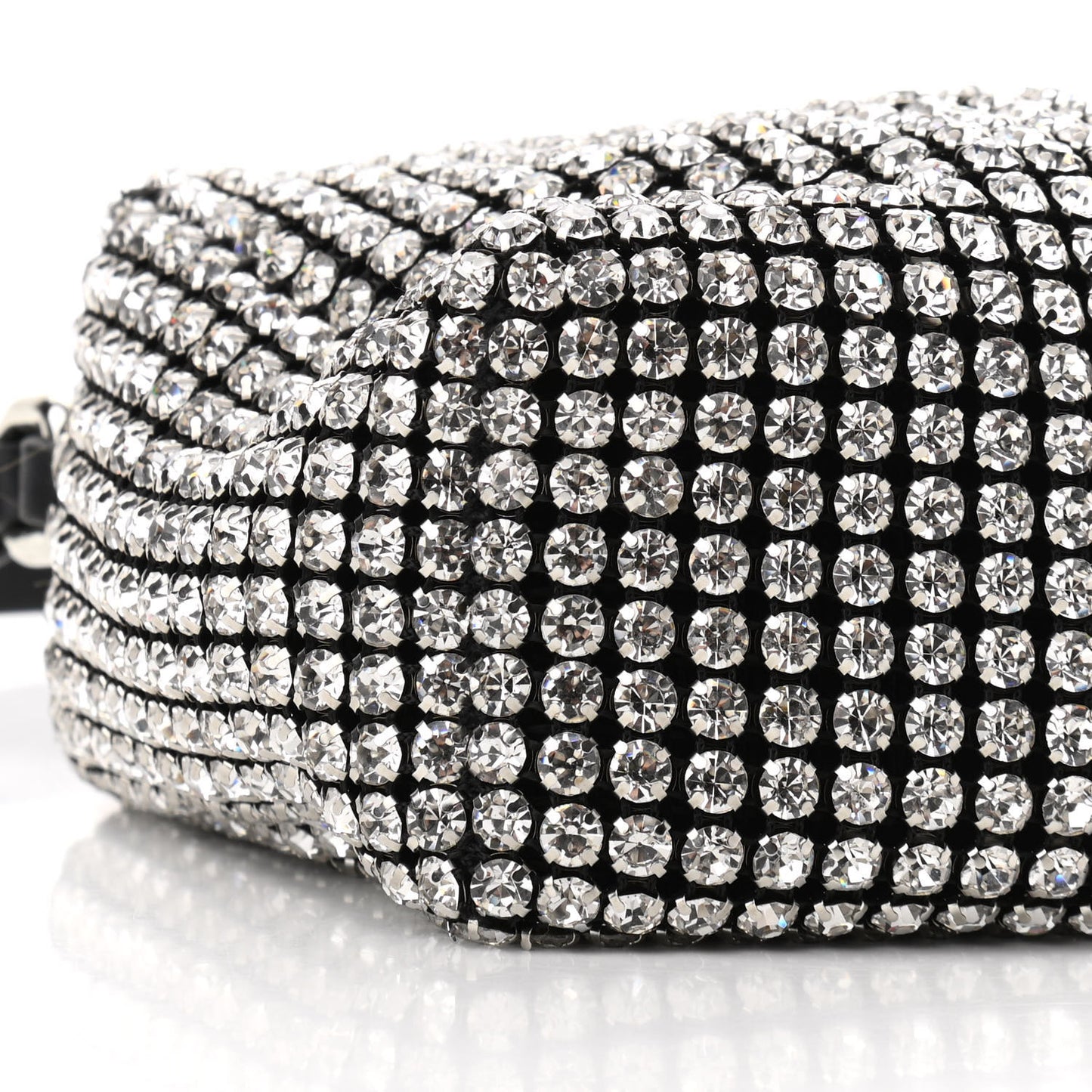 Mesh Crystal Rhinestone Mini Heiress Pouch Black Silver