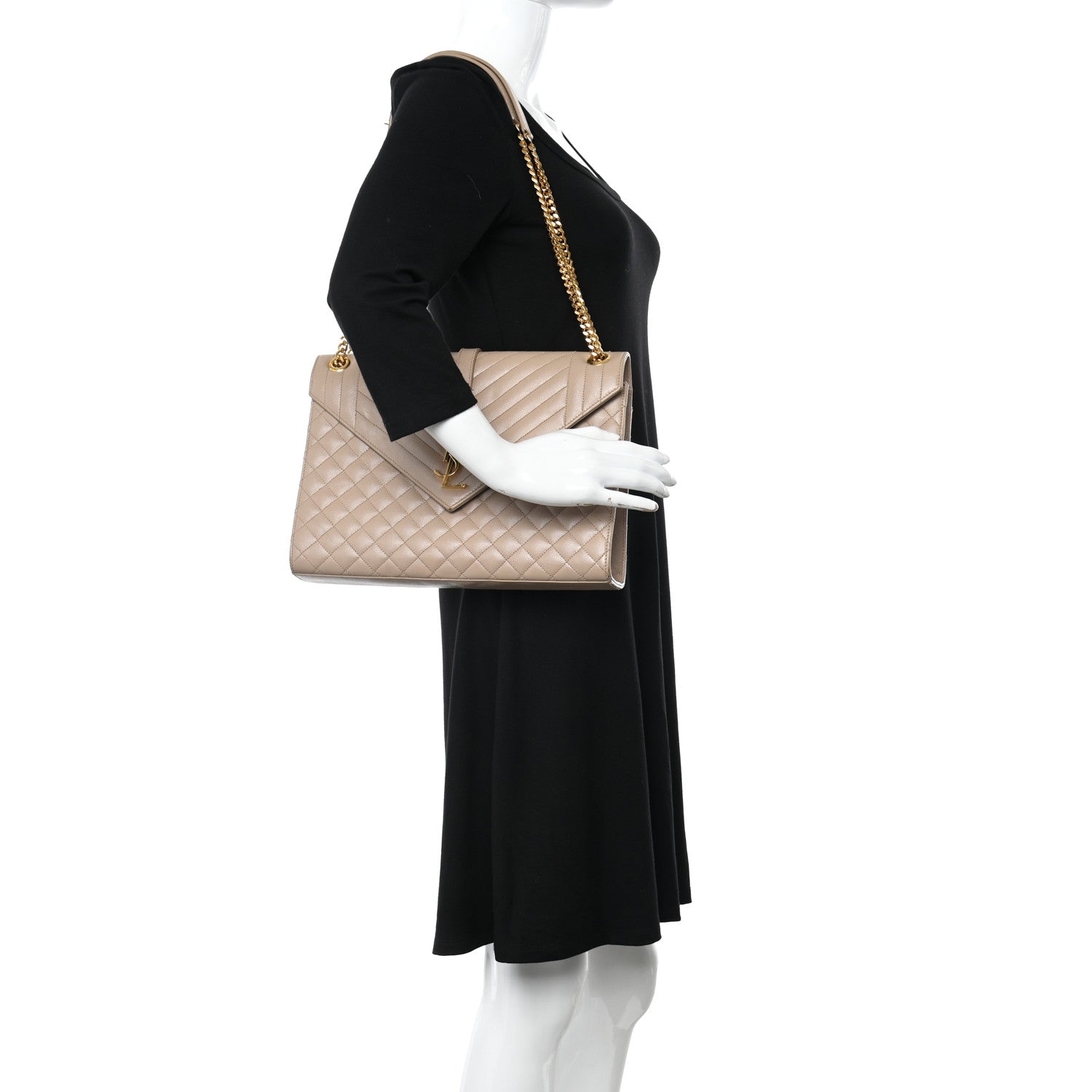 Saint Laurent Grain De Poudre Mixed Matelasse Large Triquilt Monogram Satchel Dark Beige 2 of 25