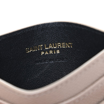 Saint Laurent Grain De Poudre Matelasse Chevron Monogram Credit Card Case Dark Beige 6 of 6