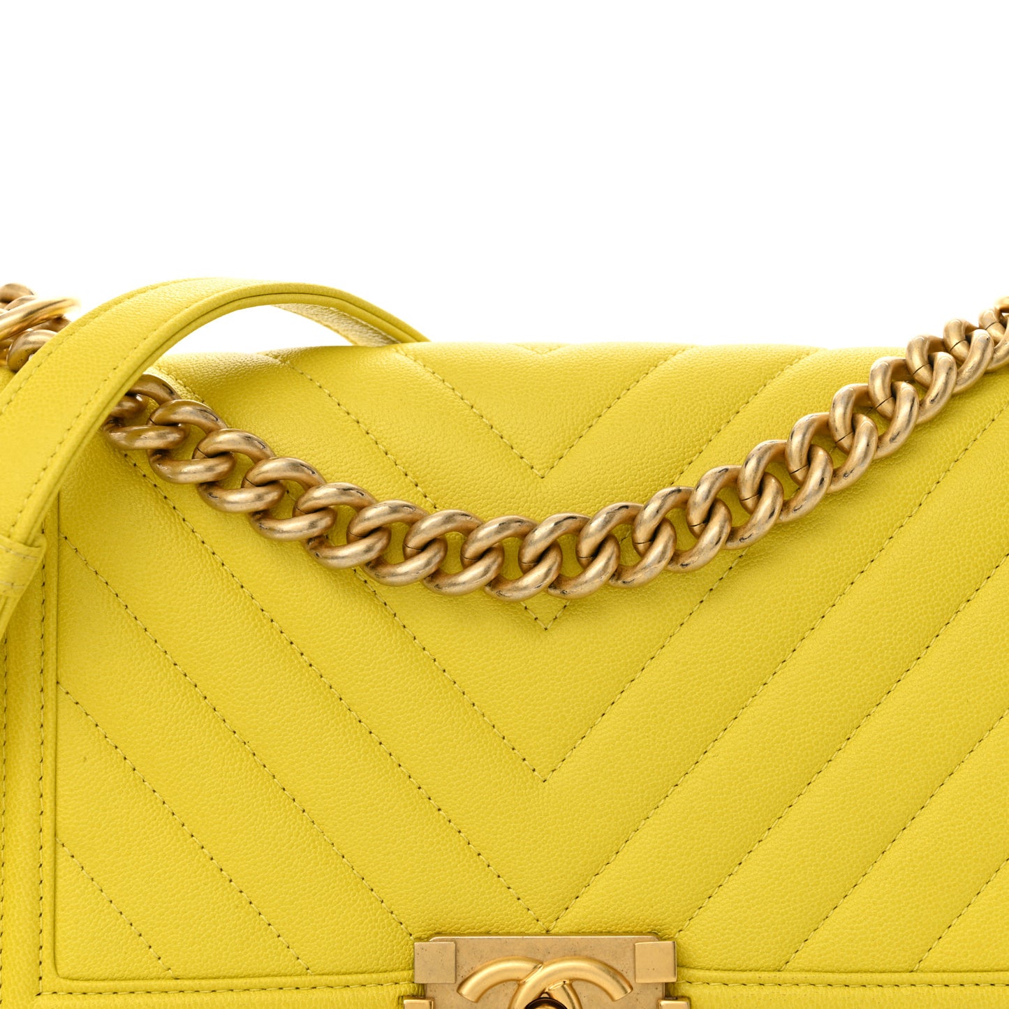 Caviar Chevron Quilted Medium Boy Flap Yellow