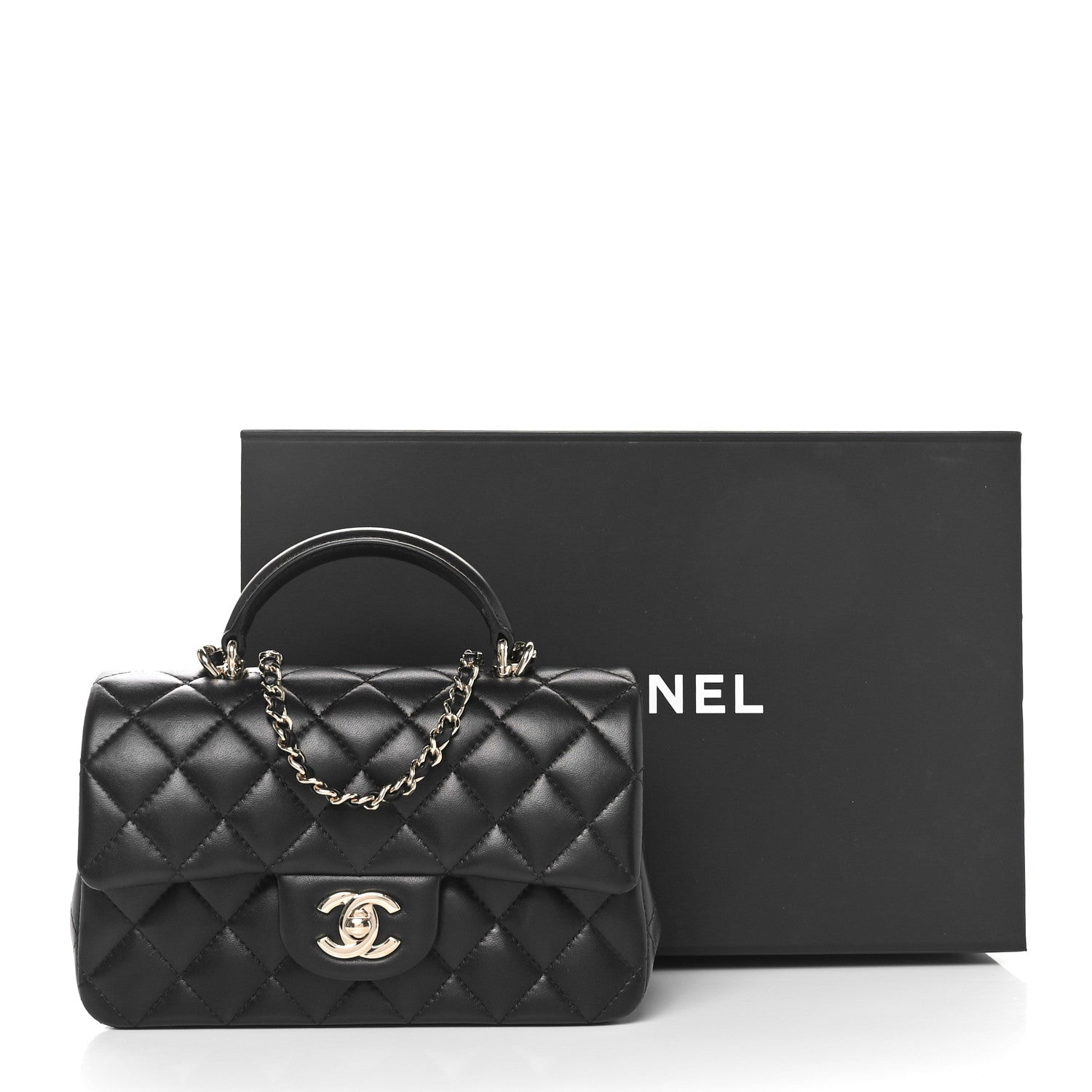 Chanel Lambskin Quilted Mini Top Handle Rectangular Flap Black 11 of 11