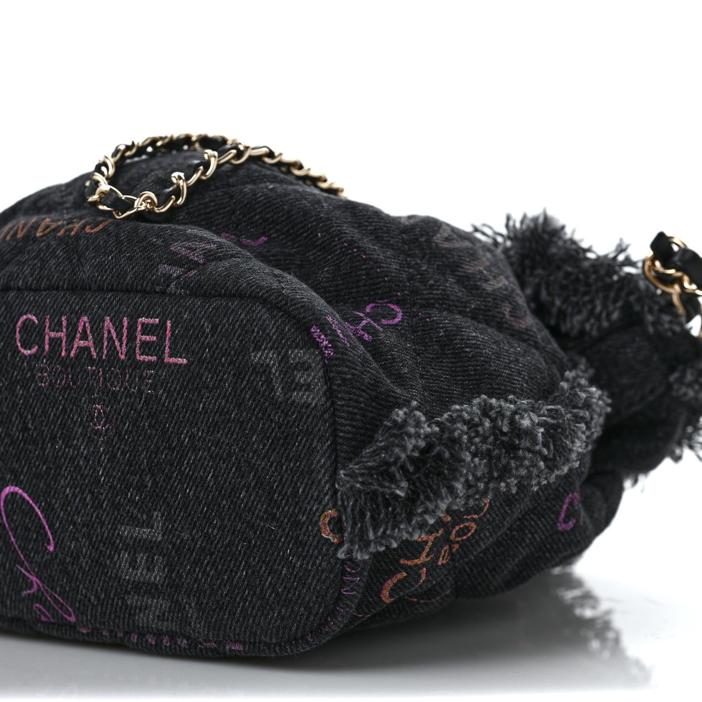 Denim Quilted Mood Bucket With Chain Black Multicolor