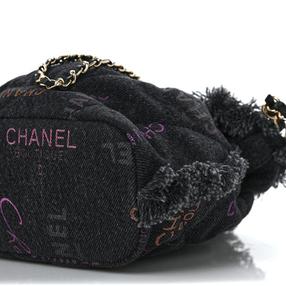Chanel Denim Quilted Mood Bucket With Chain Black Multicolor 9 of 9