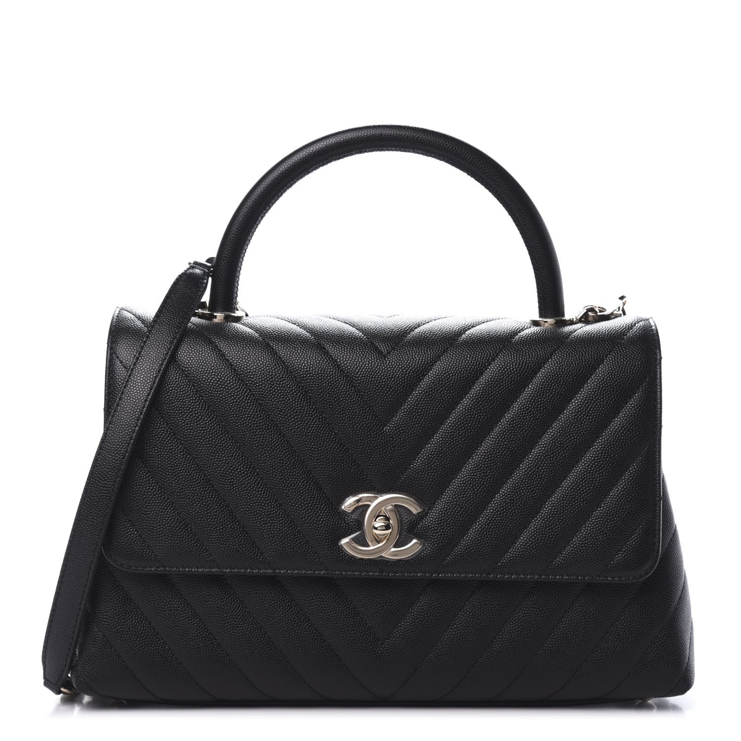 Chanel Caviar Chevron Quilted Small Coco Handle Flap Black 1 of 11