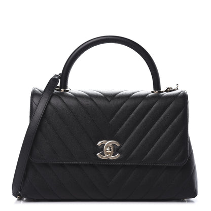 Chanel Caviar Chevron Quilted Small Coco Handle Flap Black 1 of 11