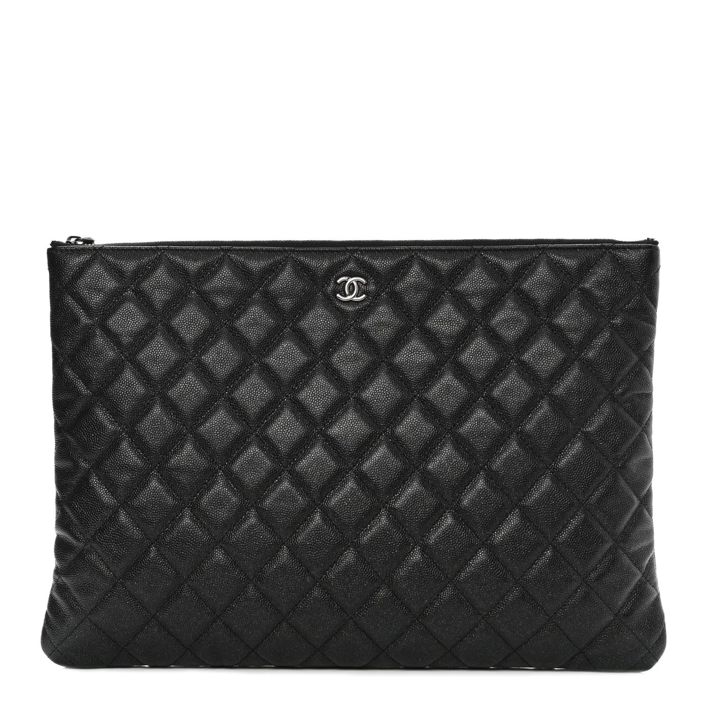 Iridescent Caviar Quilted Large Cosmetic Case Black