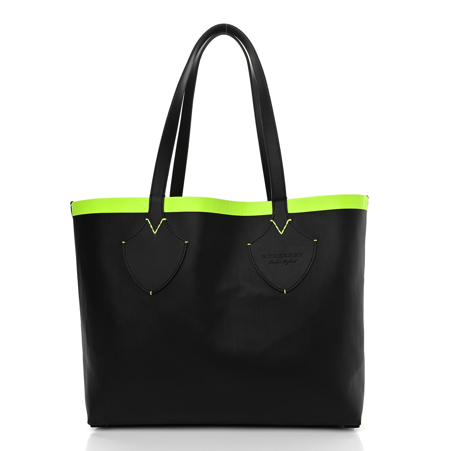 Burberry Canvas Mega Check The Giant Reversible Tote Black Neon Yellow 2 of 16