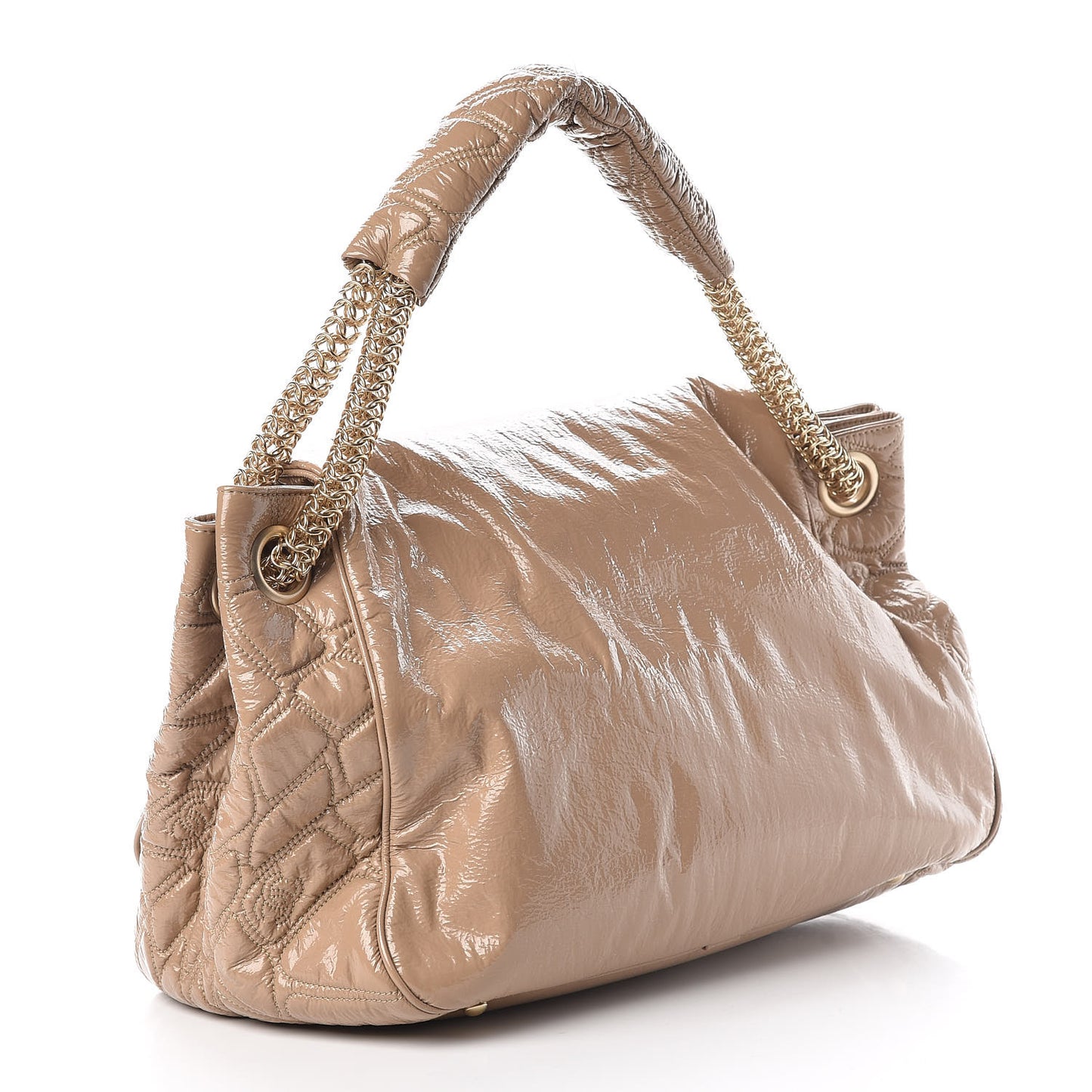 Vinyl Rodeo Accordion Flap Bag Beige