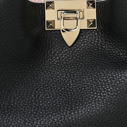 Valentino Garavani Grained Calfskin Small Rockstud Flip Lock Tote Black Rose Quartz 7 of 13