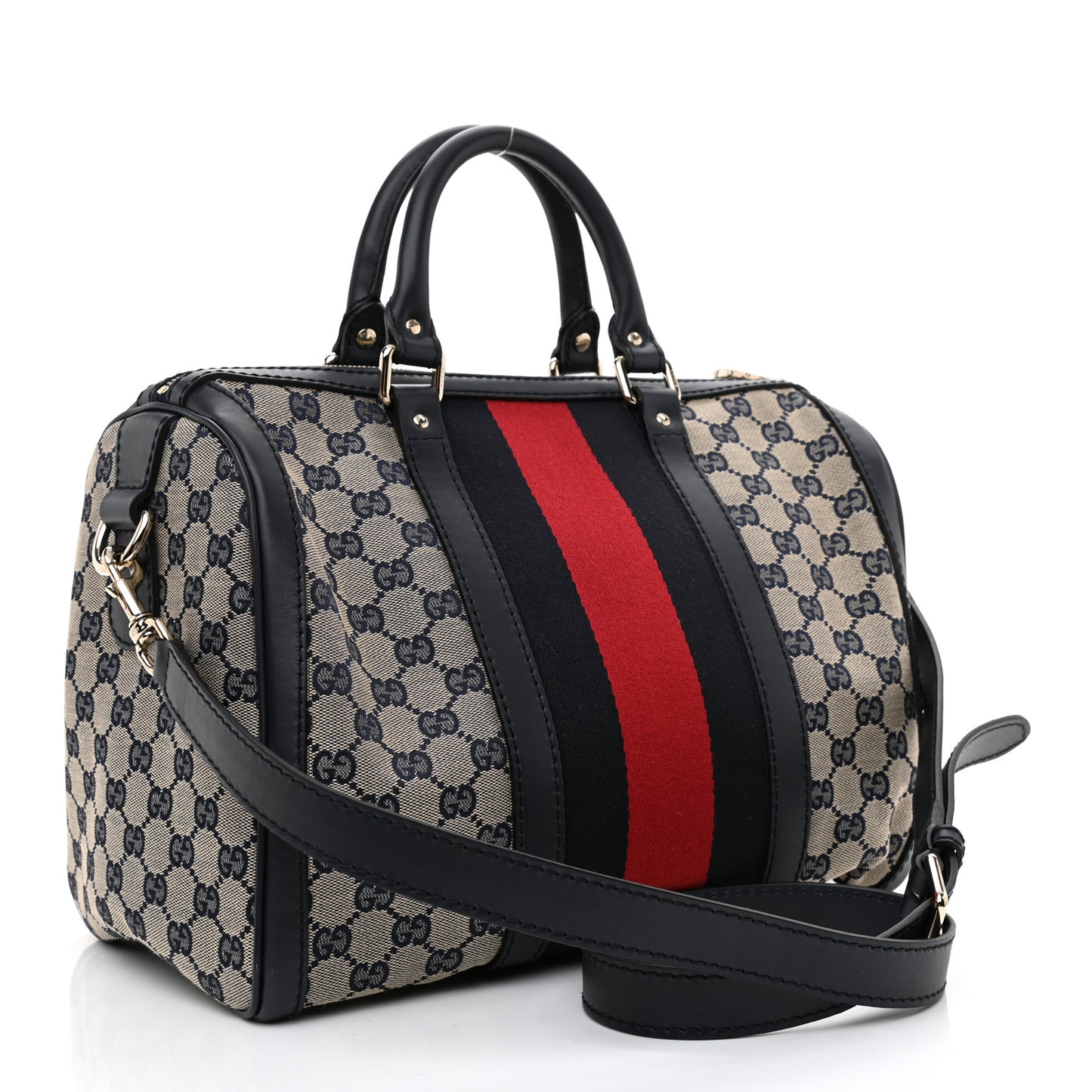 Monogram Selleria Calfskin Vintage Web Medium Boston Beige Blue