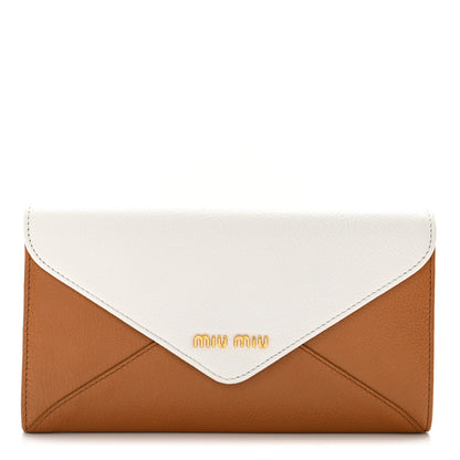 Miu Miu Goatskin Madras Bicolor Envelope Wallet White Cognac 1 of 10