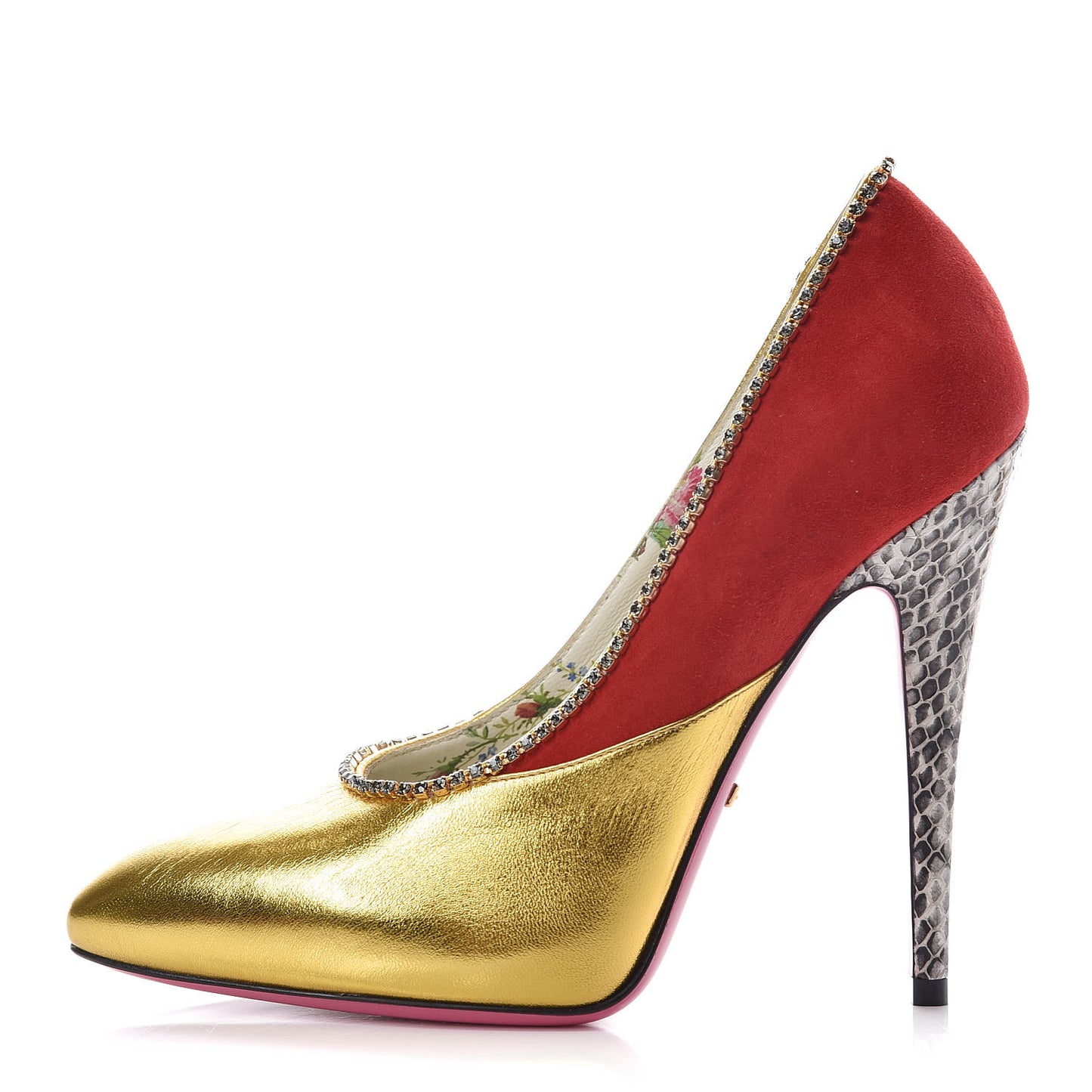 Metallic Nappa Kid Scamosciato Elaphe Snakeskin Peachy Pumps 36.5 Oro Red Roccia