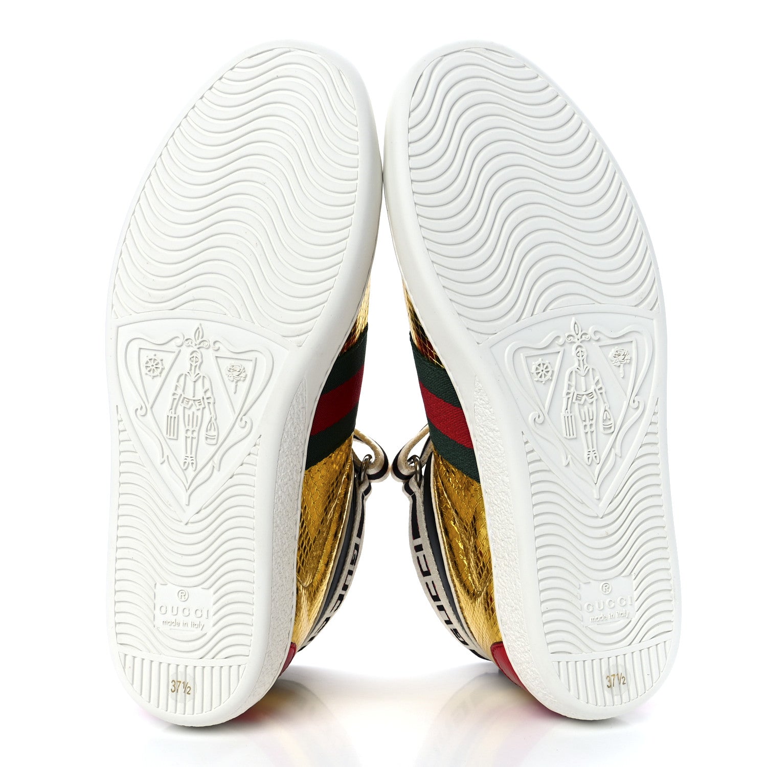 Gucci Metallic Ayers Web Womens New Ace Stripe High Top Sneakers 37.5 Oro 7 of 11