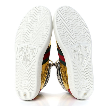 Gucci Metallic Ayers Web Womens New Ace Stripe High Top Sneakers 37.5 Oro 7 of 11