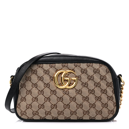 Gucci Monogram Matelasse Diagonal Small GG Marmont Chain Shoulder Bag Beige Black 1 of 12