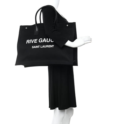 Saint Laurent Linen Calfskin Rive Gauche Tote Black 2 of 15