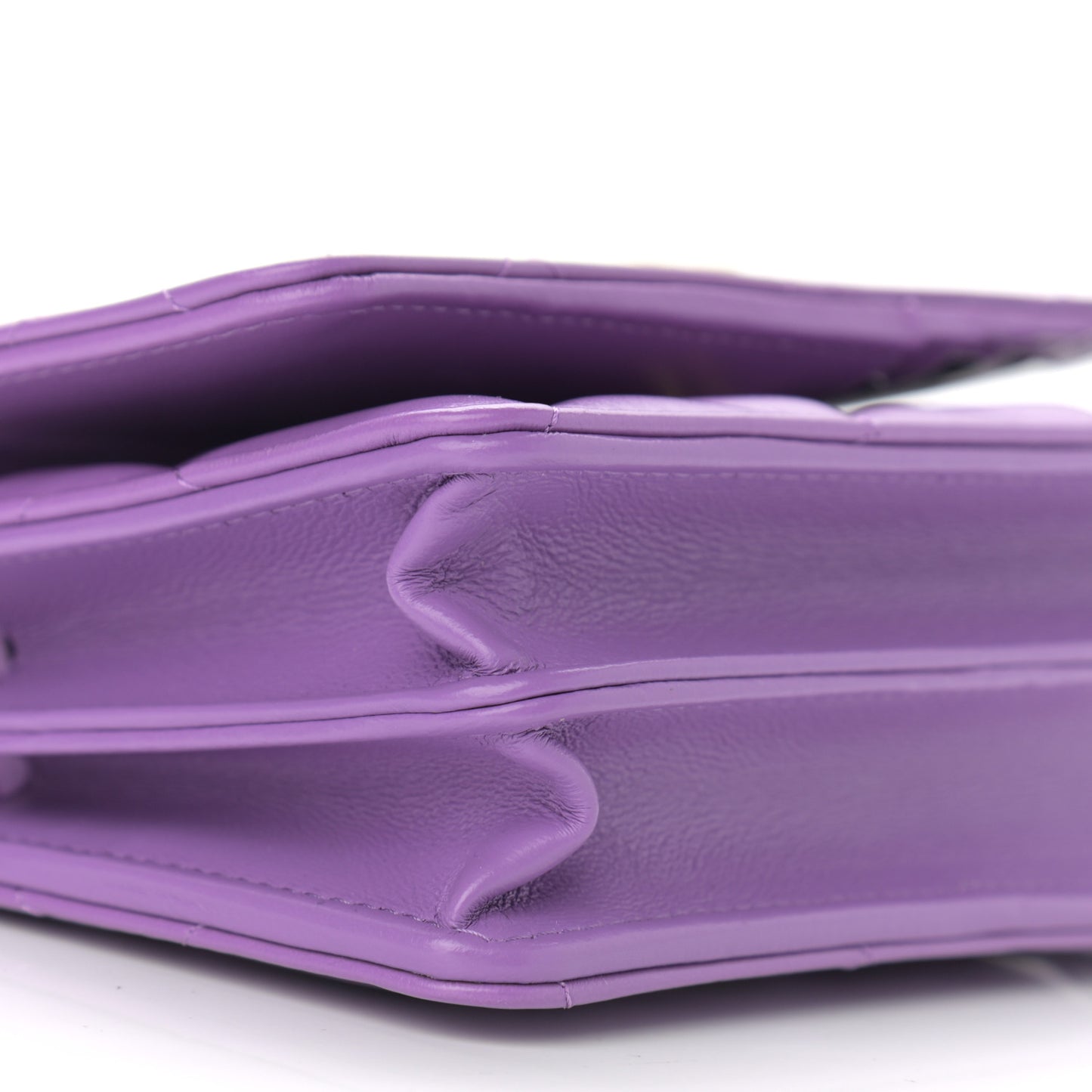 Lambskin Enamel Quilted Pending CC Clutch With Chain Purple