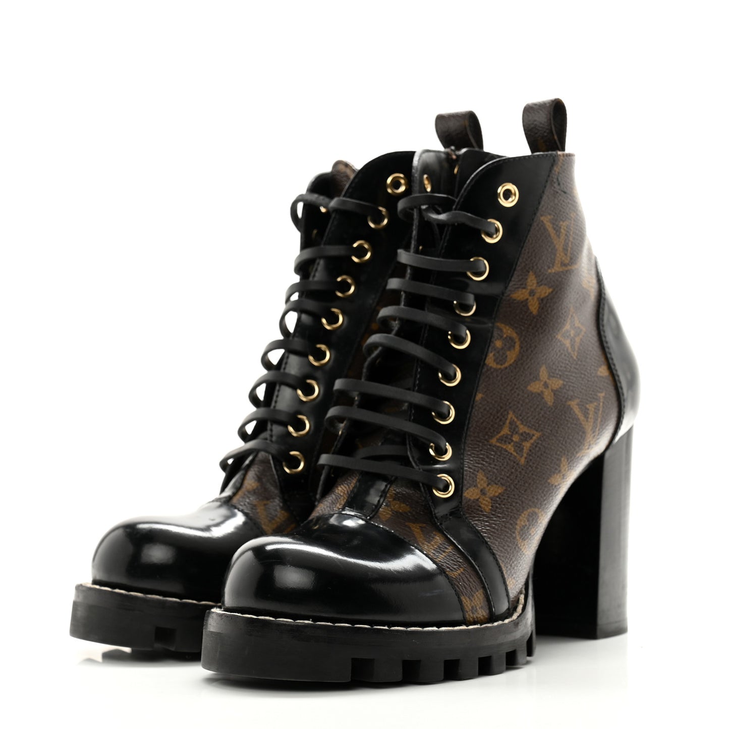 Patent Calfskin Monogram Star Trail Ankle Boots 39 Black