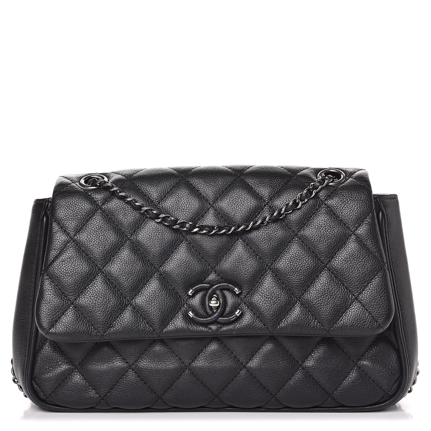 Calfskin Quilted Medium Frame In Chain Flap Black