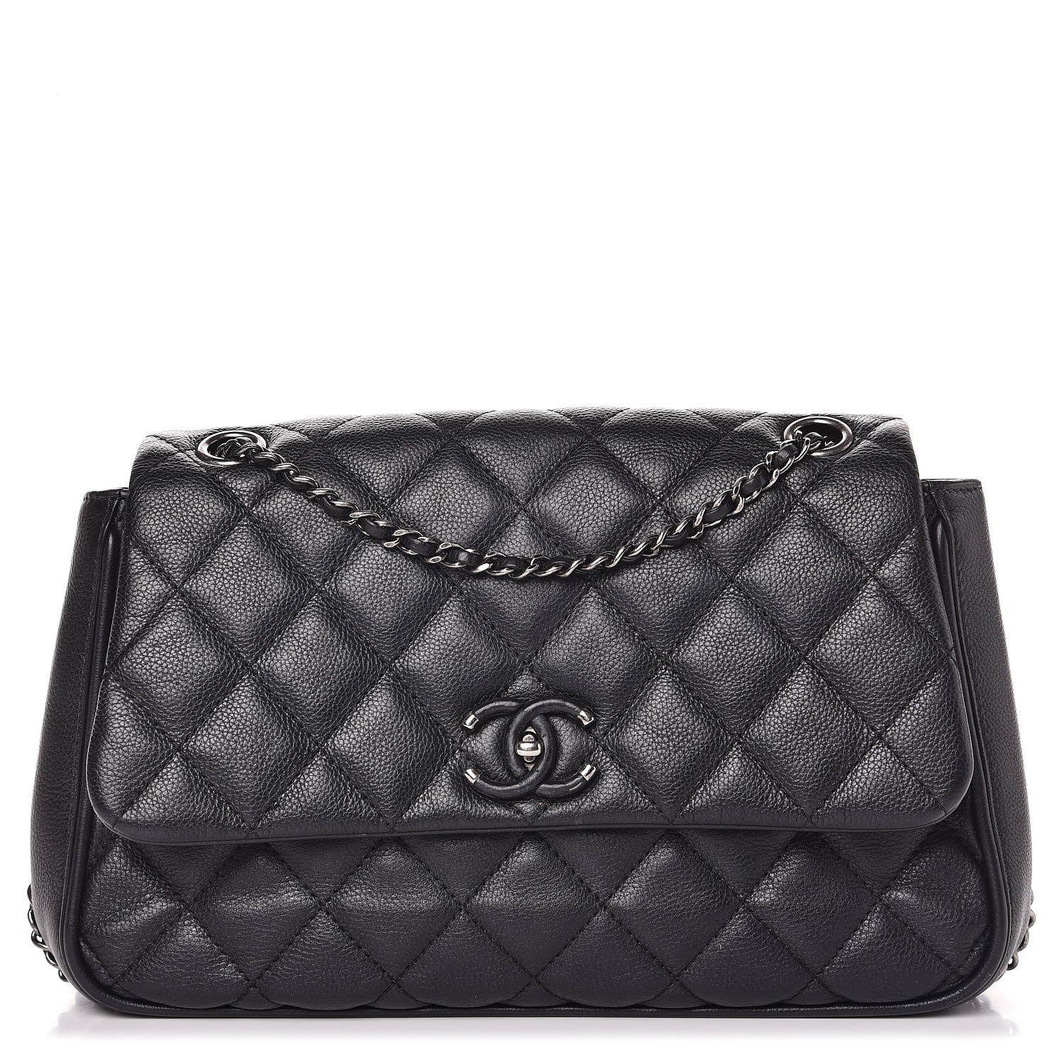 Chanel Calfskin Quilted Medium Frame In Chain Flap Black 1 of 10