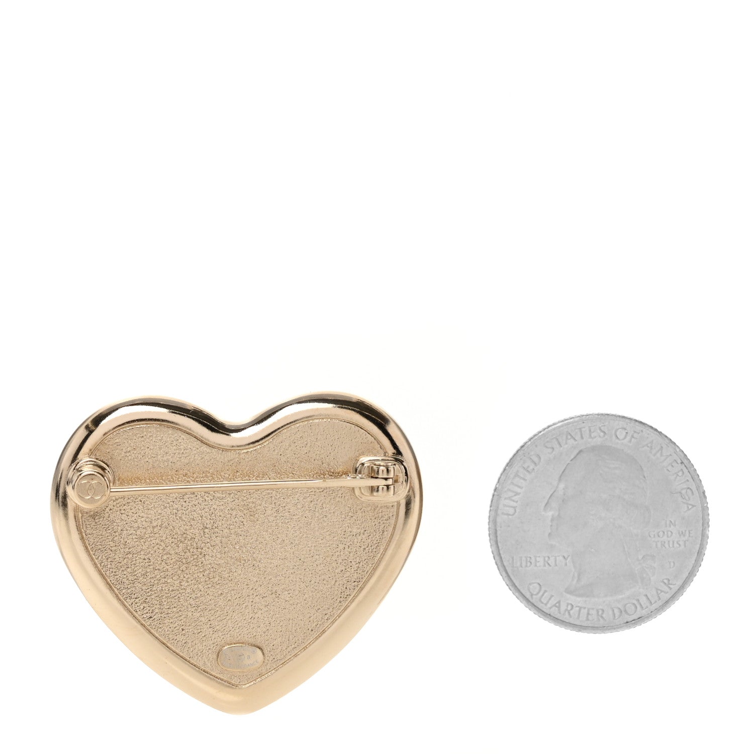 Chanel Resin Crystal CC Heart Brooch Pearly White Gold 2 of 4