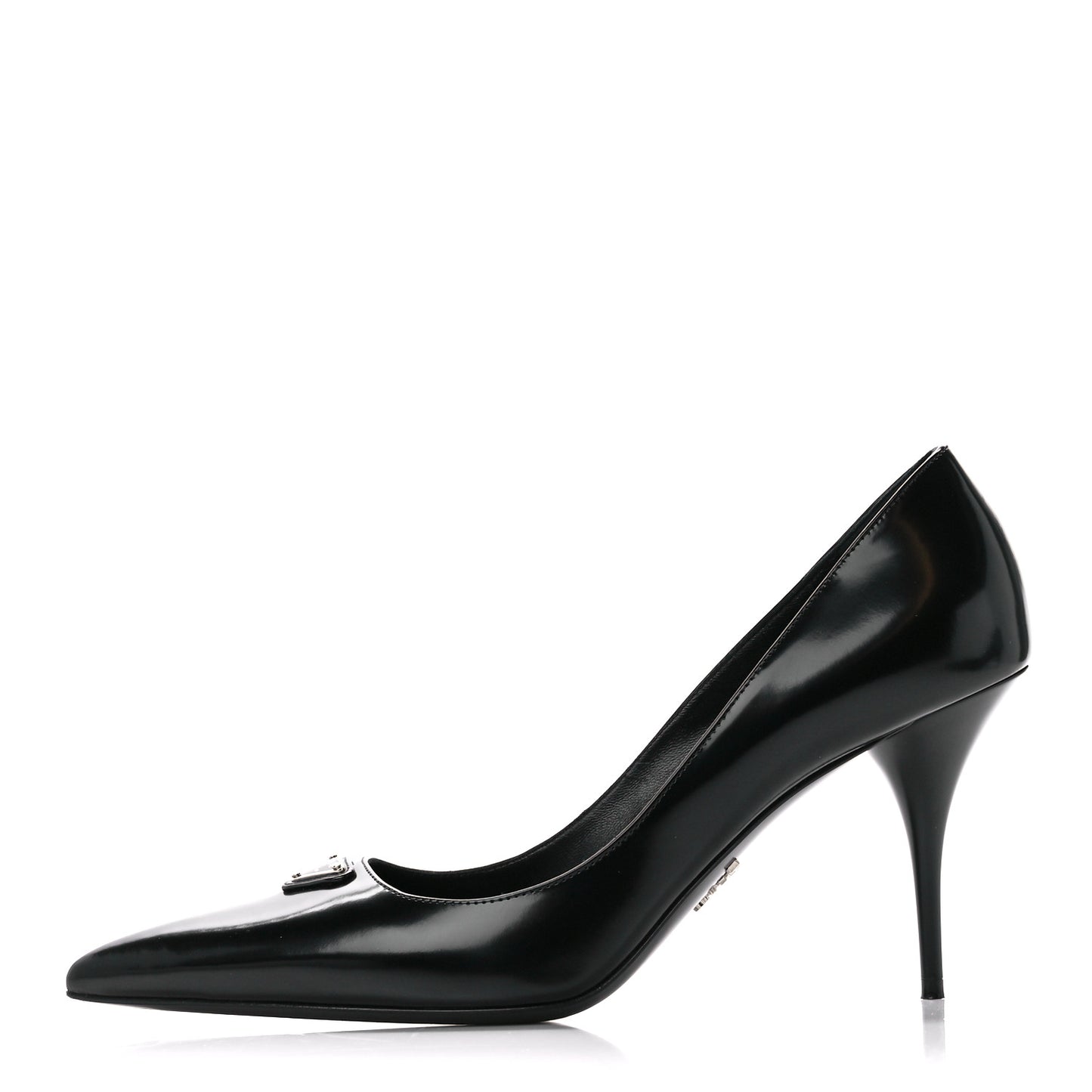 Spazzolato Metal Triangle Logo Pointed Toe 85mm Pumps 39 Black