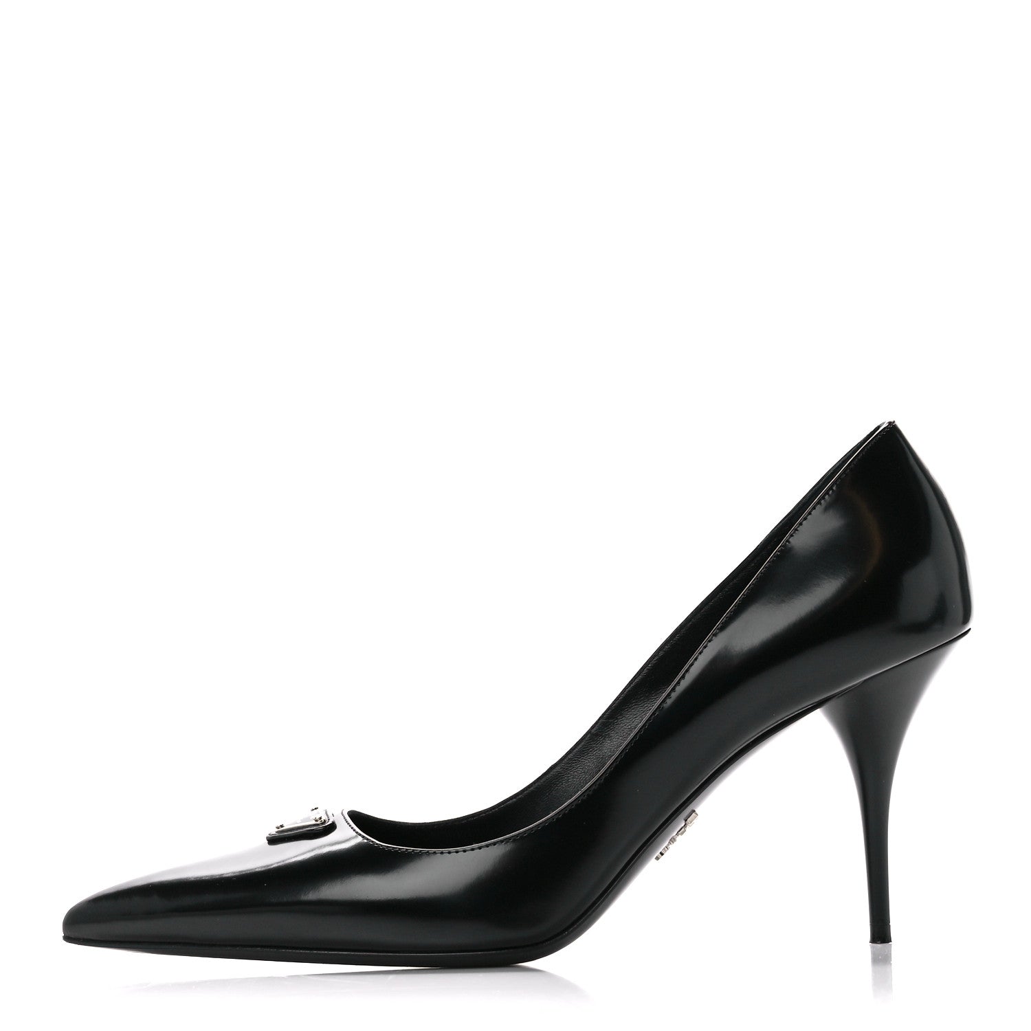 Prada Spazzolato Metal Triangle Logo Pointed Toe 85mm Pumps 39 Black 1 of 8