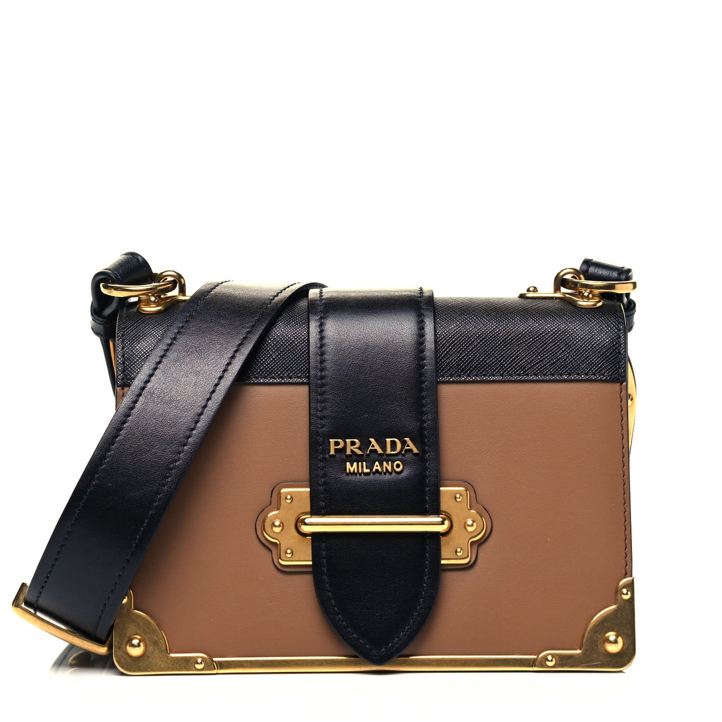 City Calfskin Saffiano Cahier Bag Caramel Black