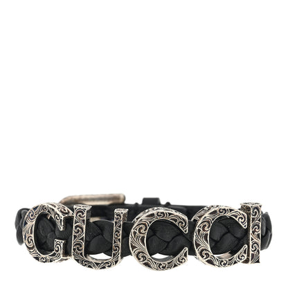 Gucci Sterling Silver Calfskin Logo Bracelet Black 1 of 3