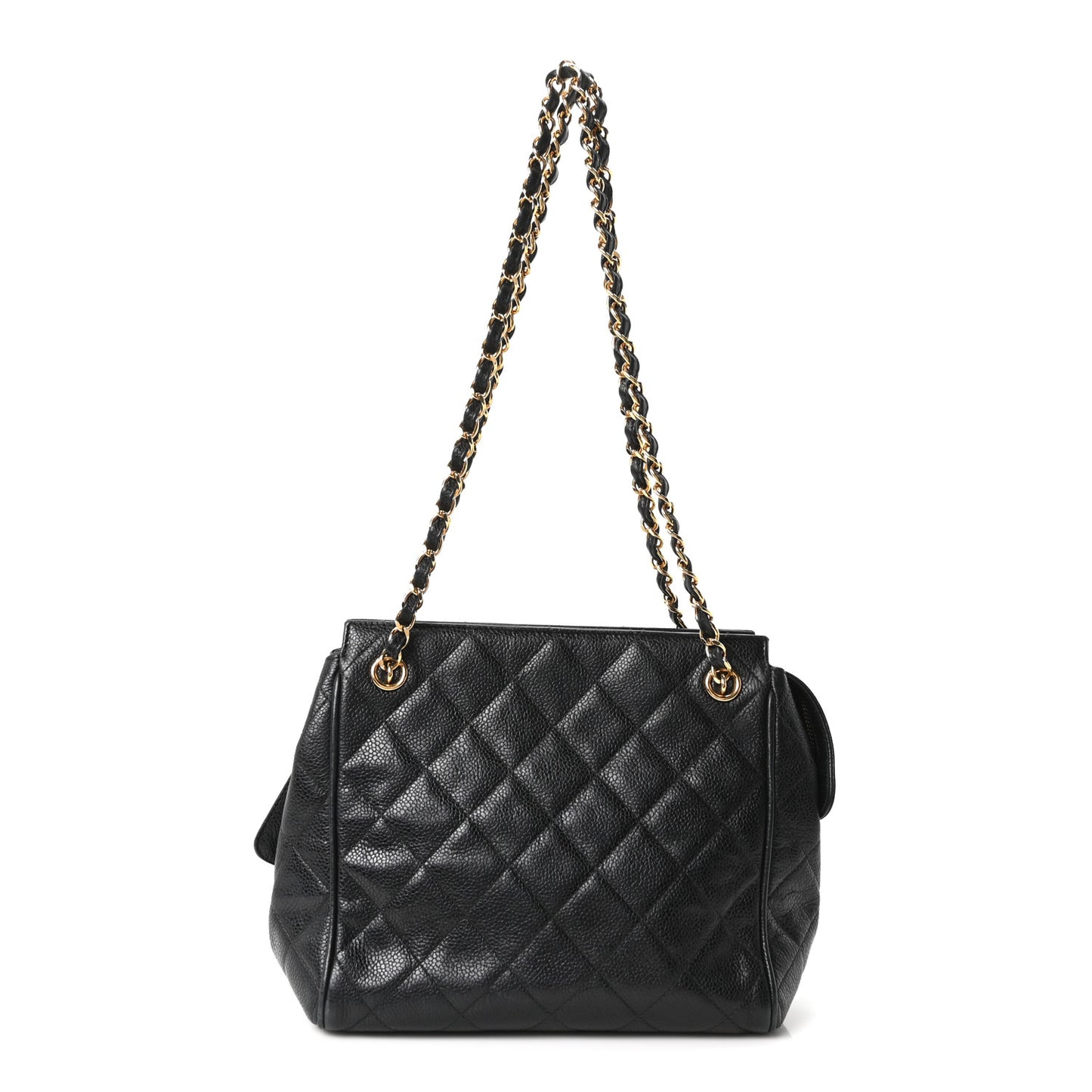 Caviar Quilted Petit Shopping Tote Black