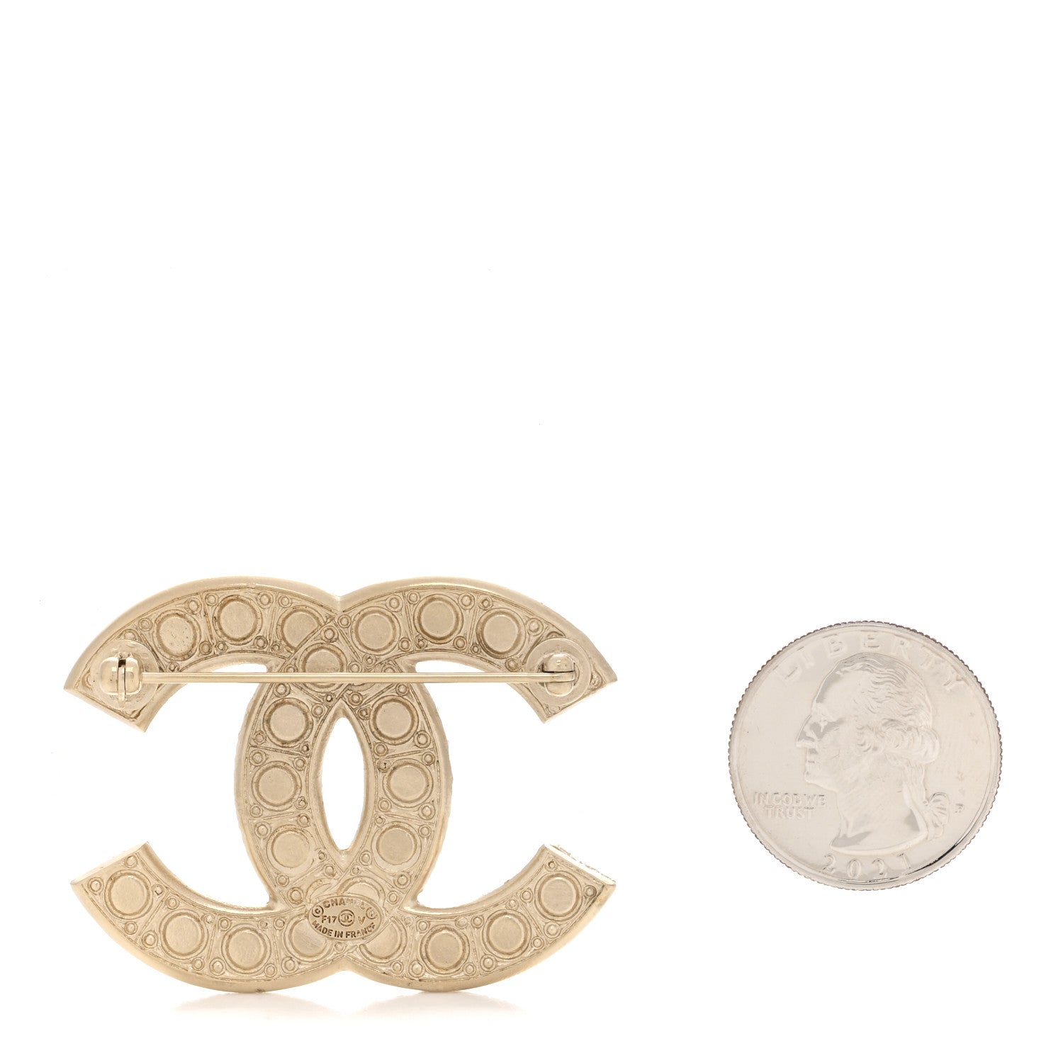 Chanel Metal Crystal Graduated Pearl CC Brooch Gold 2 of 4