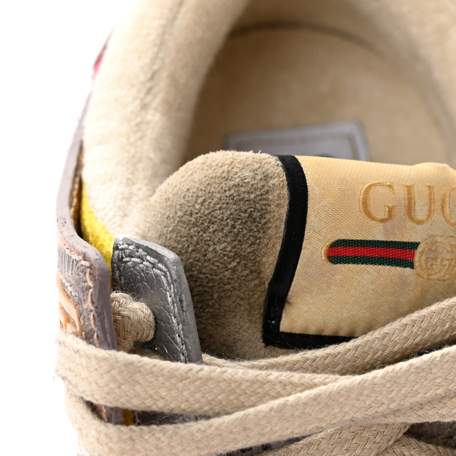 Gucci Suede Calfskin Tejus Printed Womens Ultrapace Sneakers 37 Pink Silver Oatmeal Yolk 13 of 14