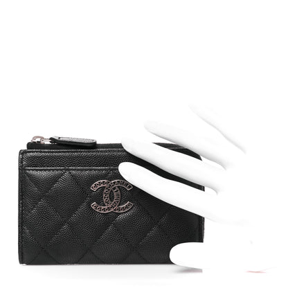 Chanel Caviar Quilted CC Logo Zip Around Card Holder Black 2 of 10