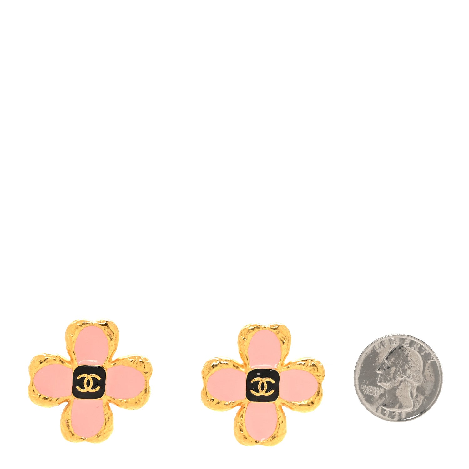 Chanel Resin Metal Glass CC Clover Earrings Gold Black Pink 2 of 6