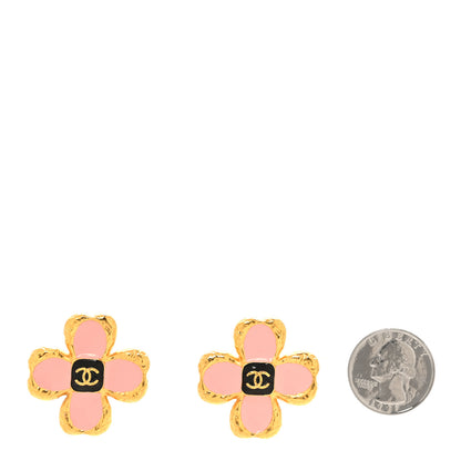 Chanel Resin Metal Glass CC Clover Earrings Gold Black Pink 2 of 6