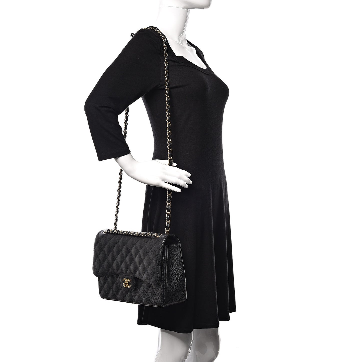 Caviar Quilted Jumbo Double Flap Black