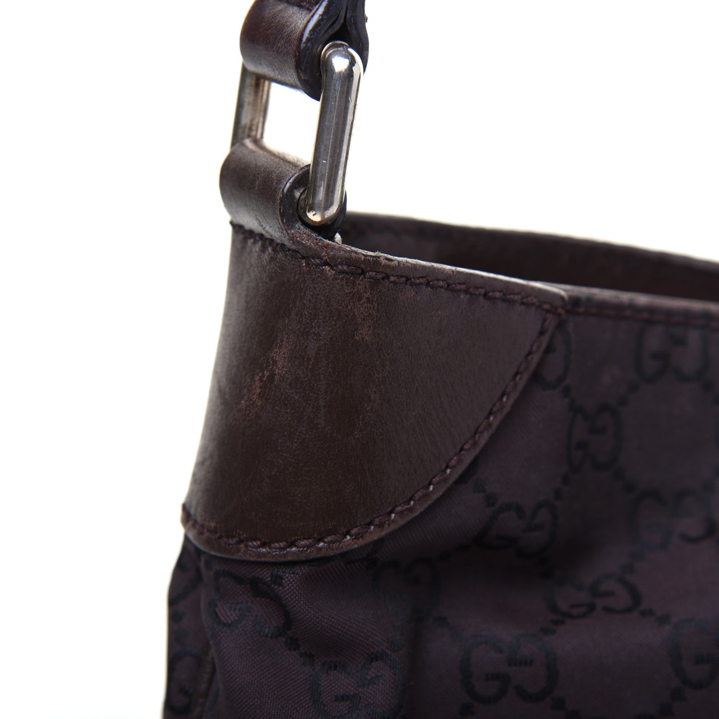 Nylon Monogram Signature Hobo Shoulder Bag Dark Brown