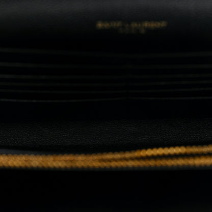 Saint Laurent Grain De Poudre Matelasse Chevron Monogram Chain Wallet Black 5 of 9