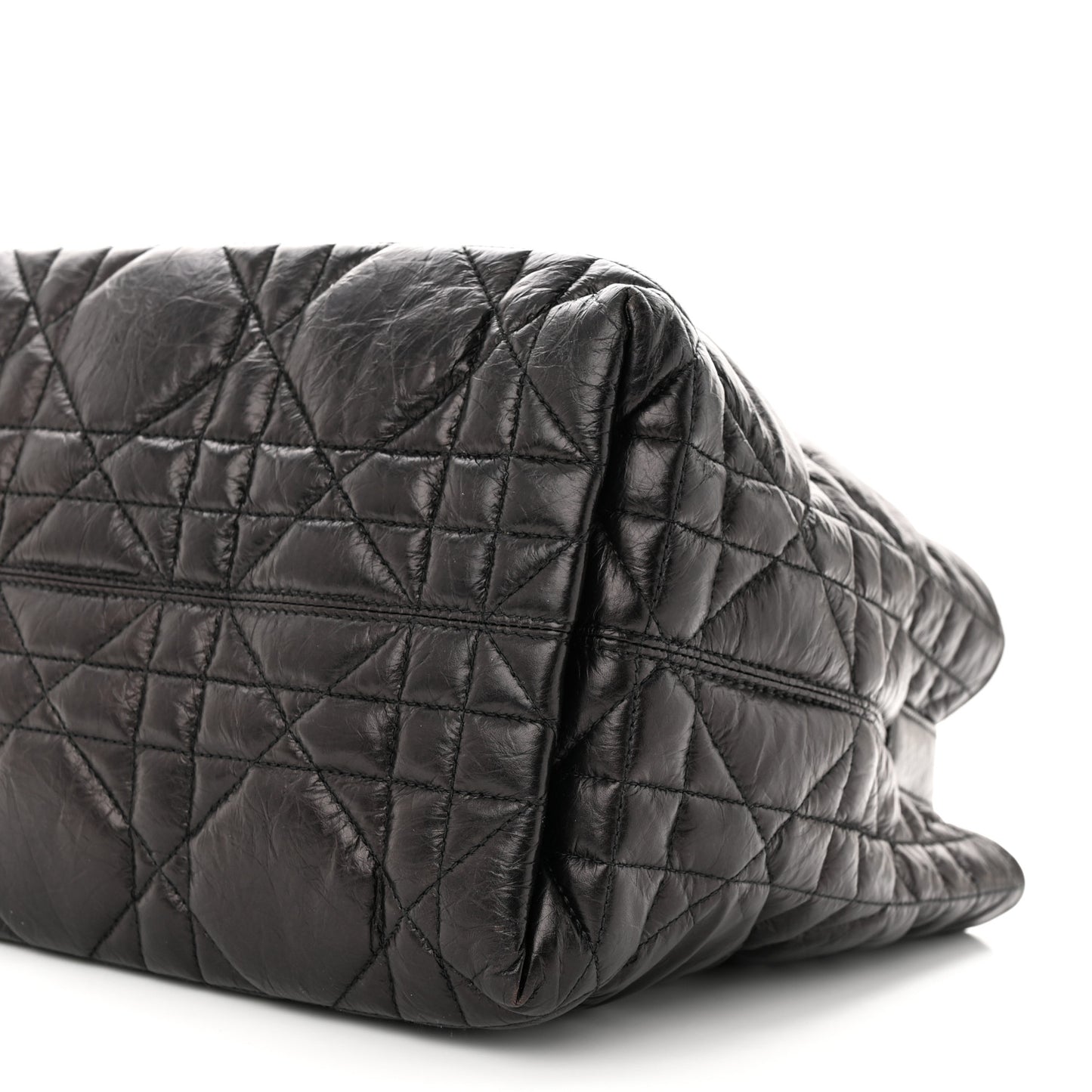 Crinkled Calfskin Cannage Medium Dior Tojours Bag Black