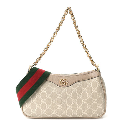 Gucci GG Supreme Monogram Textured Dollar Calfskin Web Small Ophidia GG Handbag Beige Mystic White Oatmeal 1 of 10