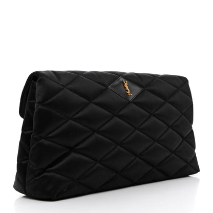 Saint Laurent Satin Quilted Sade Puffer Envelope Clutch Black 3 of 9