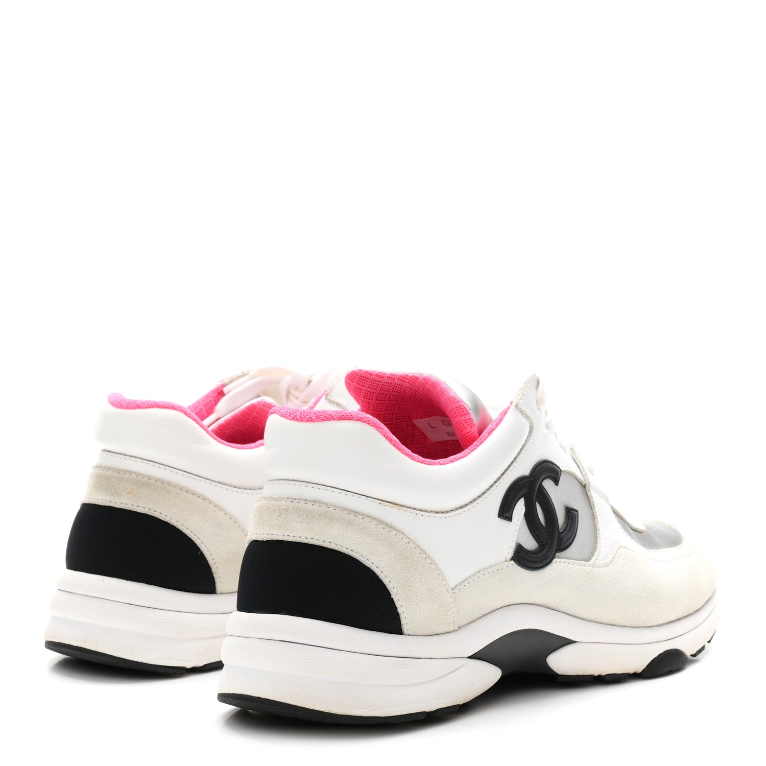 Chanel Calfskin Fabric Sneakers 39 White Silver Fluo Pink 5 of 9