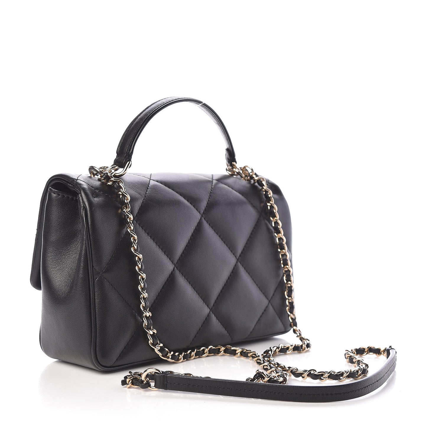 Lambskin Quilted Small Easy Carry Flap Black